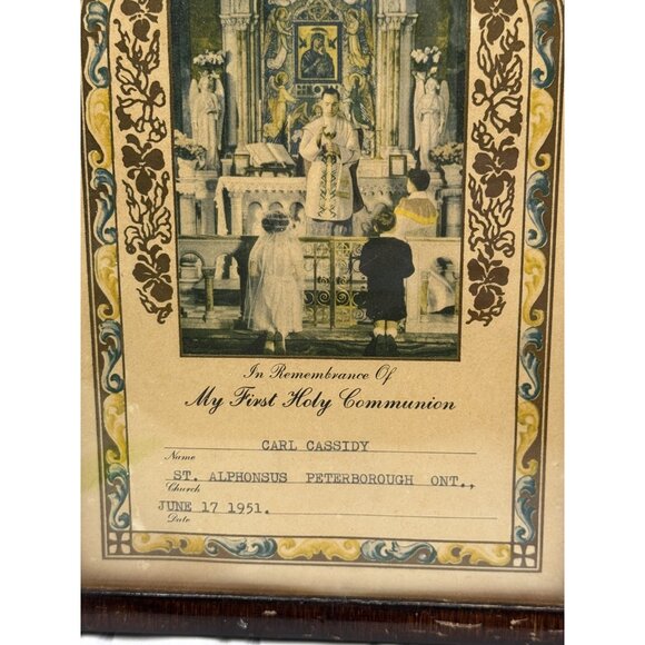 VINTAGE 1951 Catholic 1st Holy Communion Picture Certificate In Frame - Picture 4 of 7